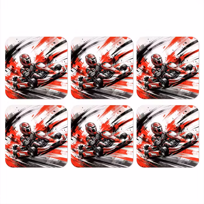 Onderzetter - Kart - Coureur - Snelheid - Rood
