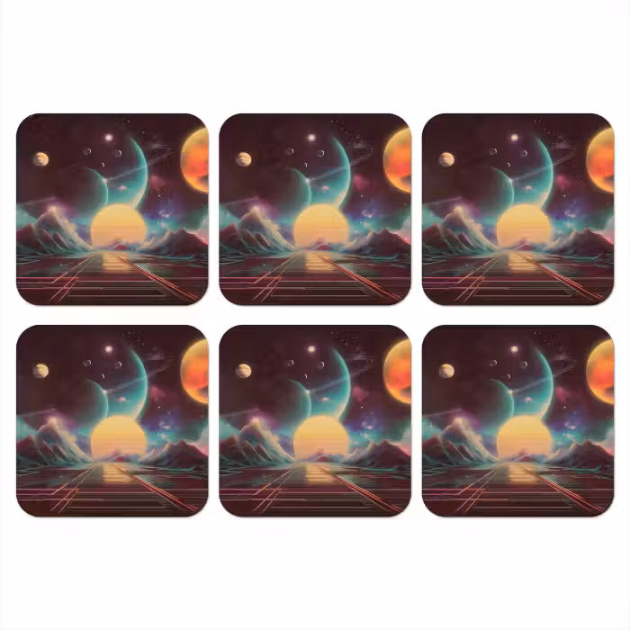 Onderzetter - Planeten - Neon - Berglandschap - Zon