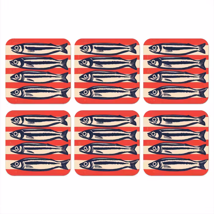 Onderzetter - Sardines - Rood en beige strepen