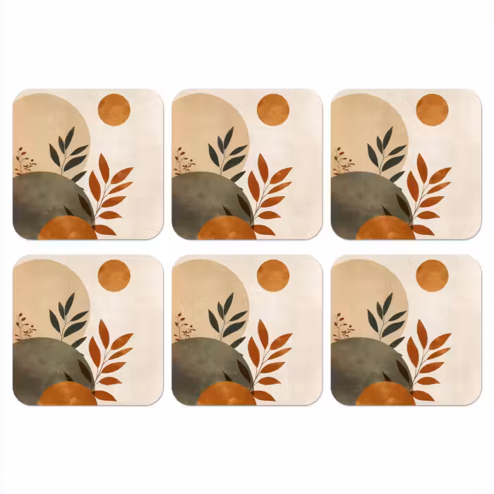 Onderzetter - Vormen - Rond - Bladeren - Beige