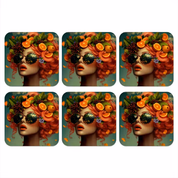 Onderzetter - Vrouw - Sinaasappel - Bessen - Oranje