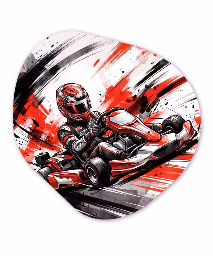 Organisch schilderij - Forex - Kart - Coureur - Snelheid - Rood