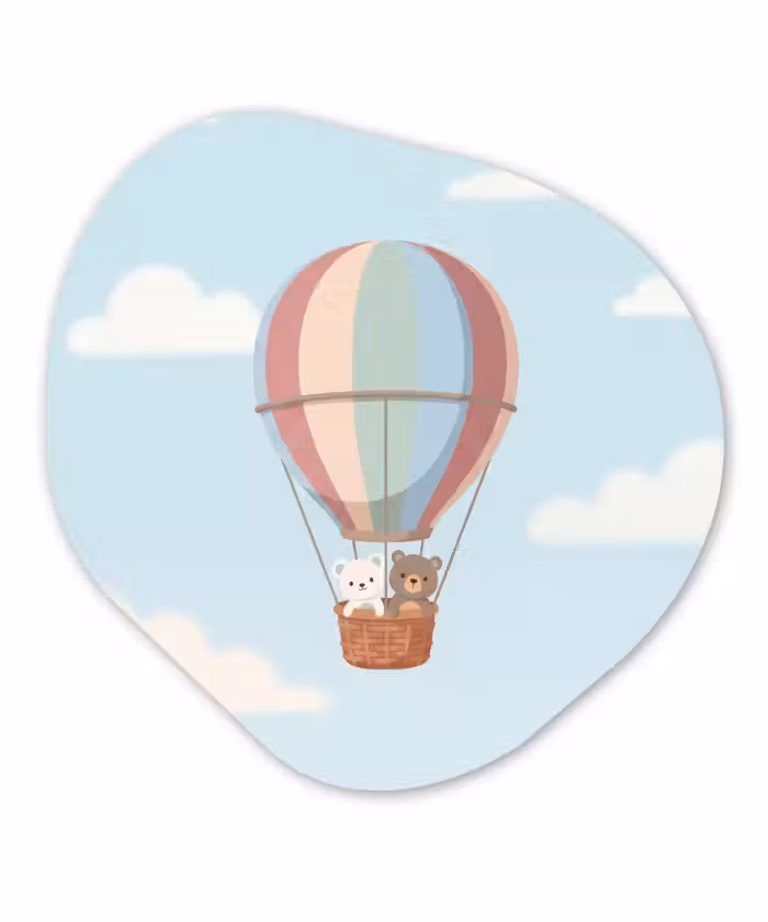 Organisch schilderij - Forex - Luchtballon - Beren - Pastel