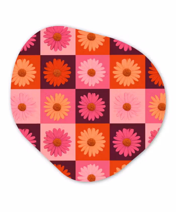 Organisch schilderij - Forex - Madeliefjes - Dambord - Retro - Roze - Oranje