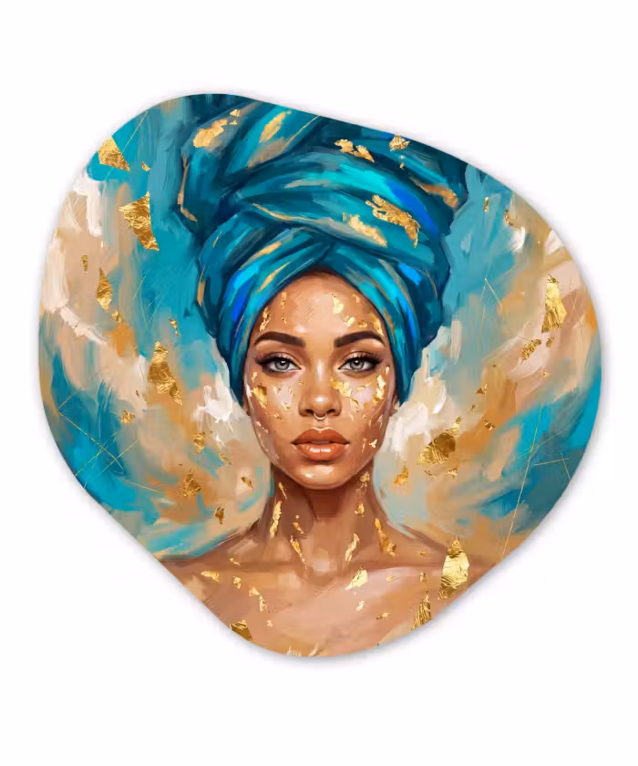 Organisch schilderij - Forex - Portret - Vrouw - Schilderij - Blauw - Goud - Expressief