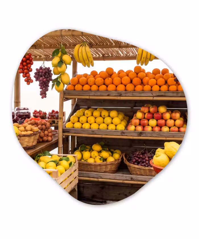 Organisch schilderij - Glas - Marktkraam - Fruit - Vers