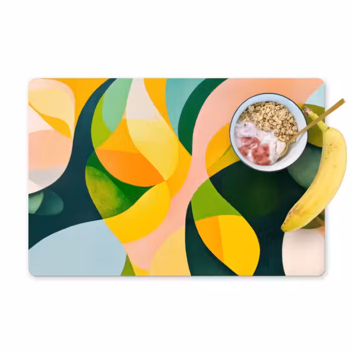 Placemat - 6 stuks - Abstract - Geel - Roze - Groen