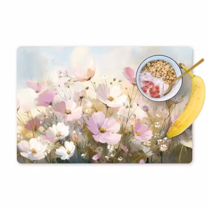 Placemat - 6 stuks - Bloemenveld - Lichte tinten - Geschilderd