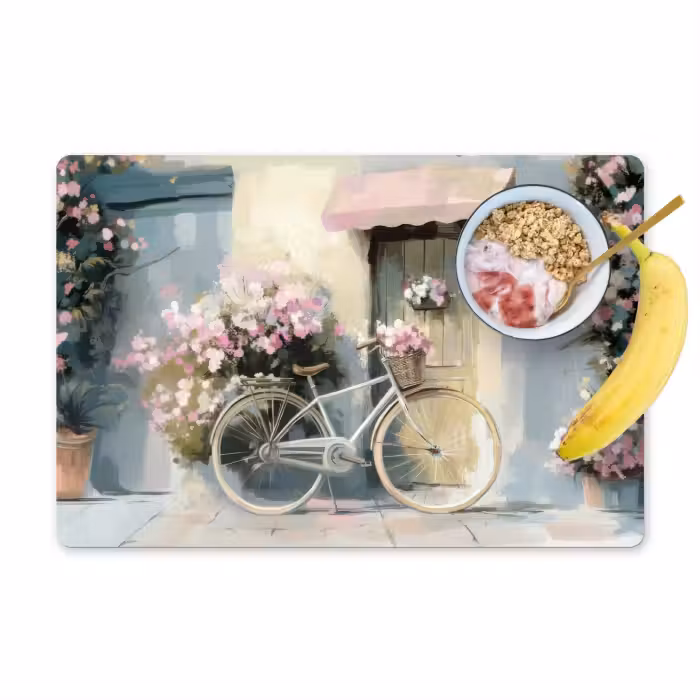 Placemat - 6 stuks - Fiets - Pastelkleuren - Bloemen