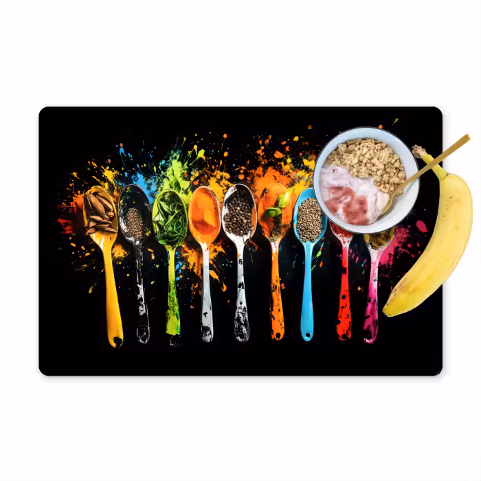 Placemat - 6 stuks - Lepels - Kruiden - Modern - Graffiti - Verf - Kleurrijk