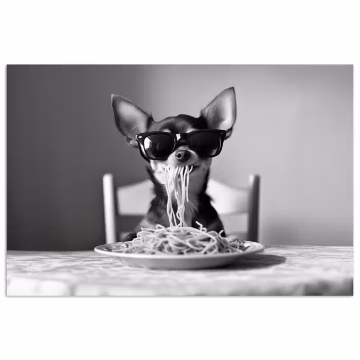 Poster - Chihuahua - Hond - Zonnebril - Humoristisch - Zwart - Wit - Spaghetti