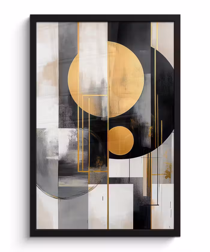 Poster met lijst - Abstract - Goud - Zilver - Vormen - Aesthetic - Modern