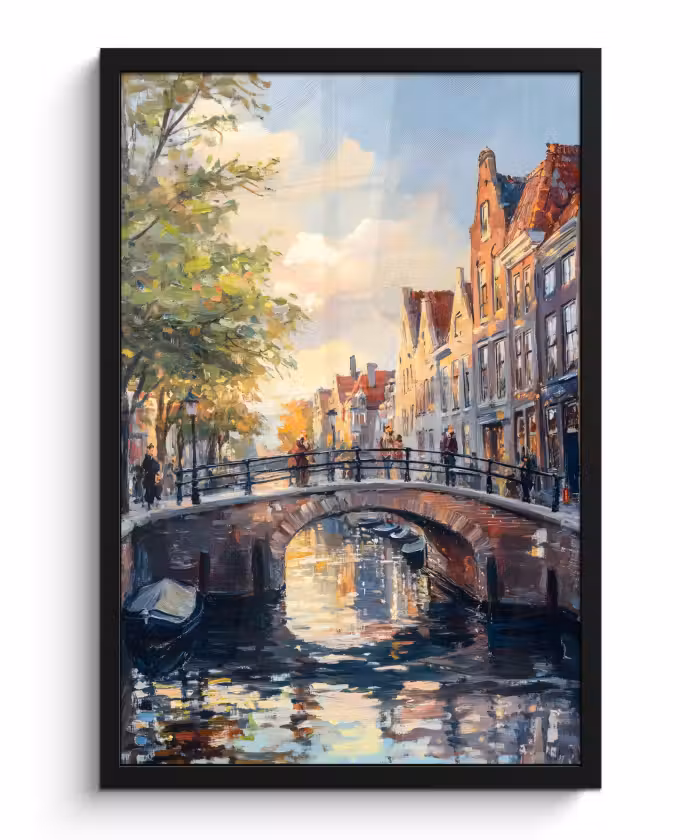 Poster met lijst - Brug - Stad - Huizen - Boot