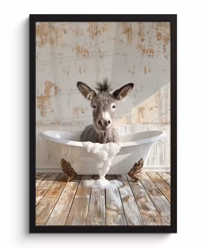 Poster met lijst - Ezel - Dieren - Badkuip - Schuim