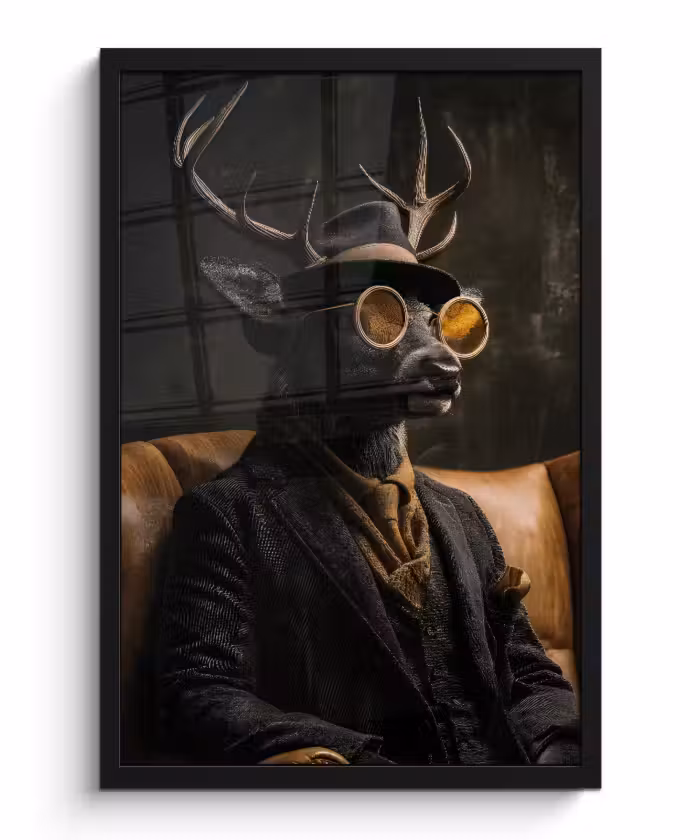 Poster met lijst - Hert - Zonnebril - Zwart - Pak