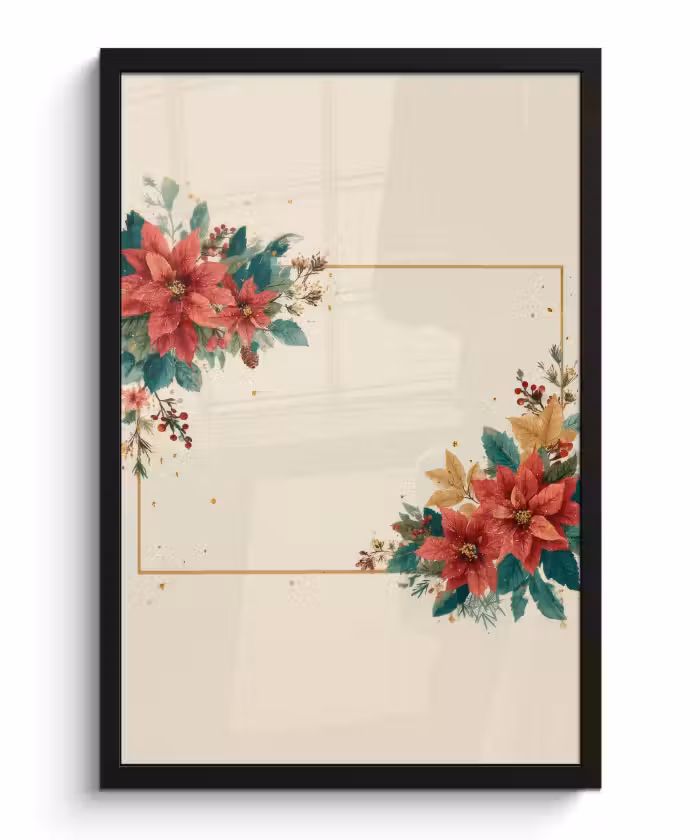Poster met lijst - Kerst - Poinsettia - Omlijsting - Kleurrijk