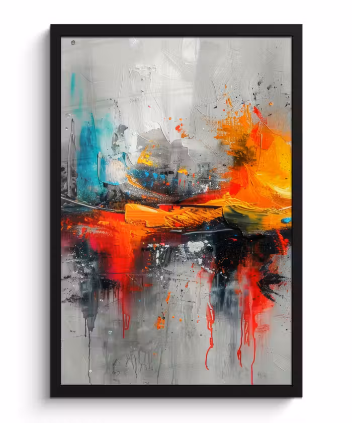 Poster met lijst - Moderne kunst - Oranje - Grijs - Abstract