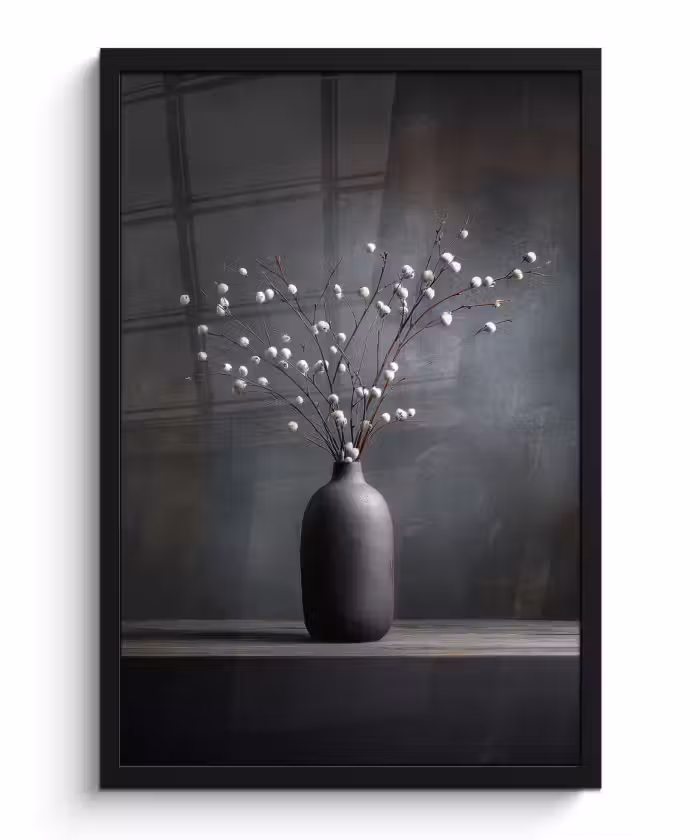 Poster met lijst - Takken - Vaas - Bolletjes - Wit