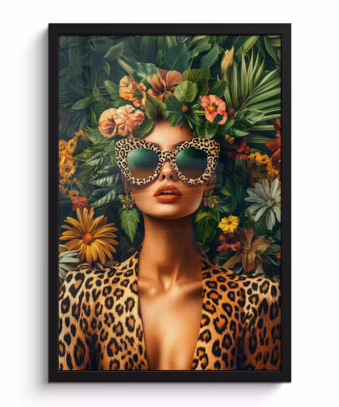 Poster met lijst - Vrouw - Panterprint - Jungle - Natuur - Luxe