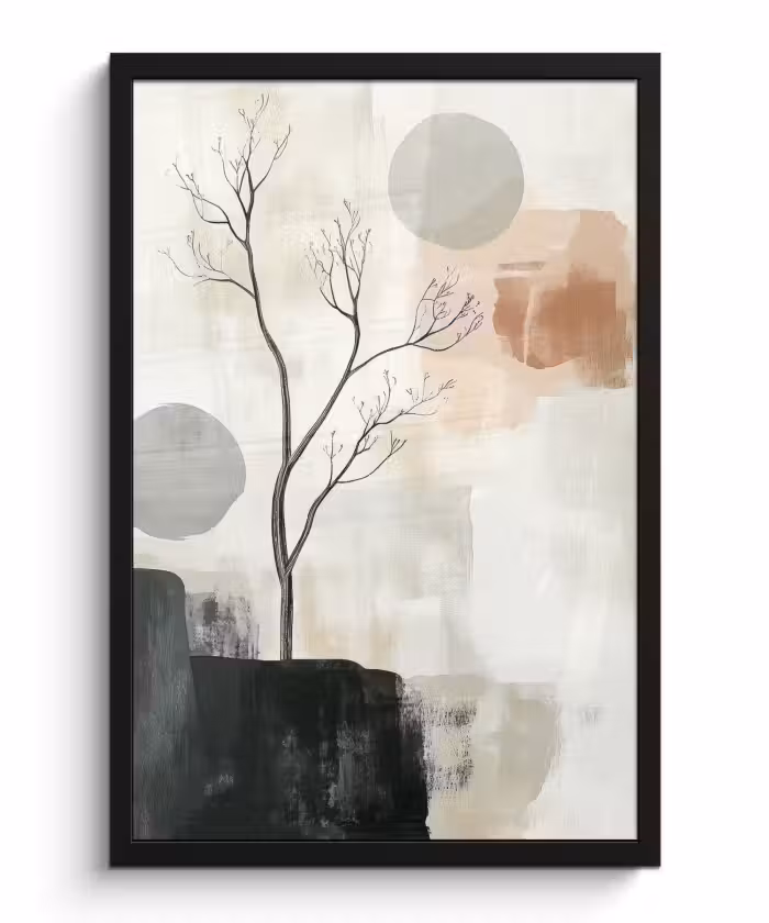 Poster met lijst - Wabi sabi - Beige - Plant