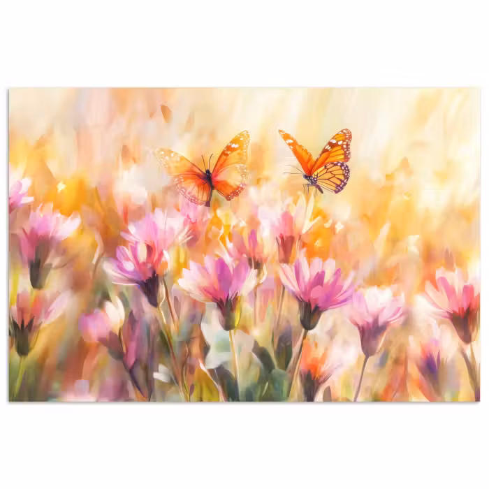 Poster - Vlinders - Oranje - Bloemen