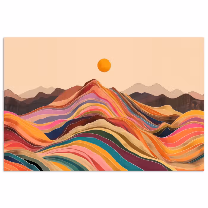 Poster - Zon - Kleurrijk landschap - Bergen