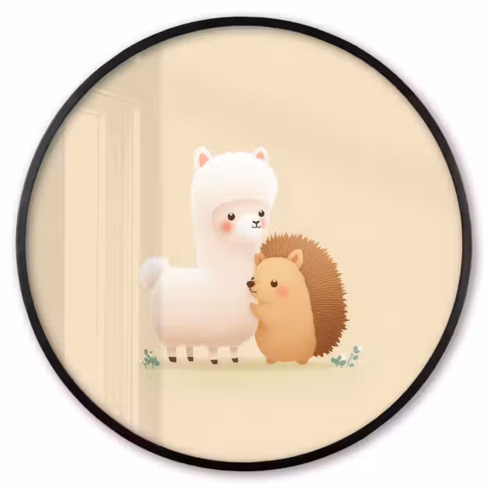 Ronde fotolijst - Alpaca - Egel - Bruin - Knuffelen