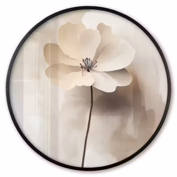 Ronde fotolijst - Bloem - Beige - Verf - Schaduw