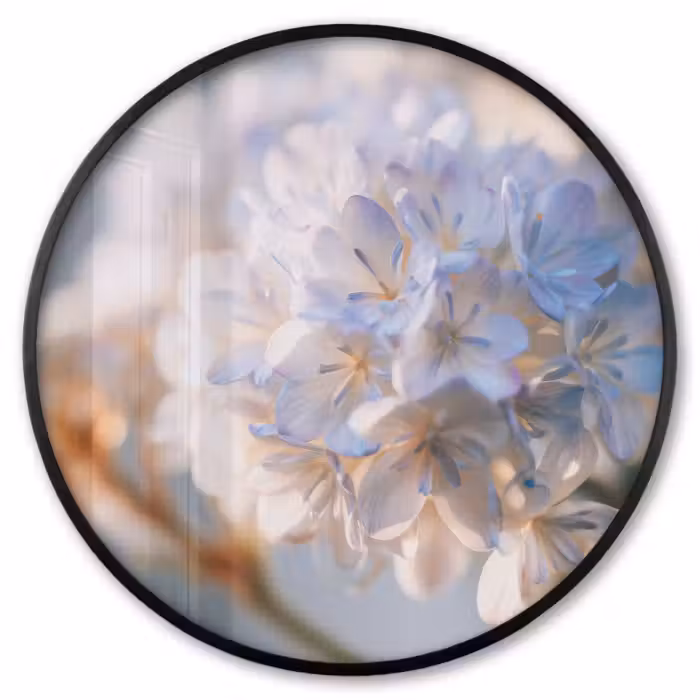 Ronde fotolijst - Bloemen - Lichtblauw - Wazig - Trosje