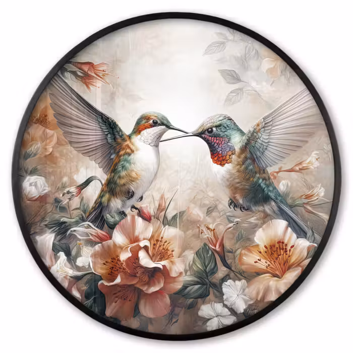 Ronde fotolijst - Kolibrie - Vogels - Bloemen - Natuur