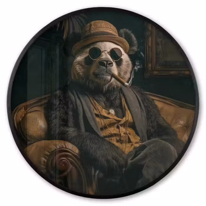 Ronde fotolijst - Panda - Hoed - Bril - Pak