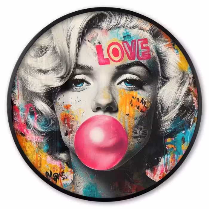 Ronde fotolijst - Vrouw - Kauwgom - Graffiti - Neonkleuren