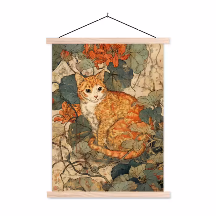 Schoolplaat - Kat - Sierlijk - Bloemen