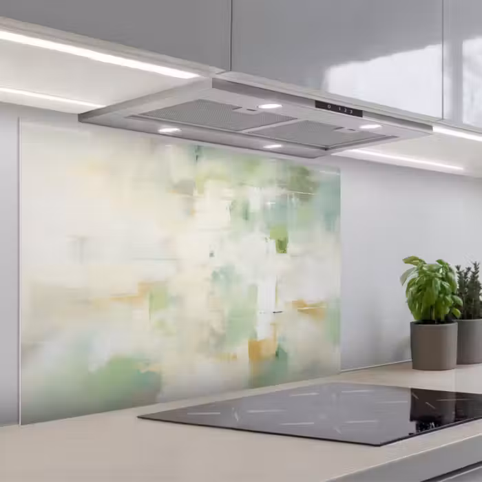 Spatscherm keuken - Abstract - Kunst - Wit - Groen - Modern