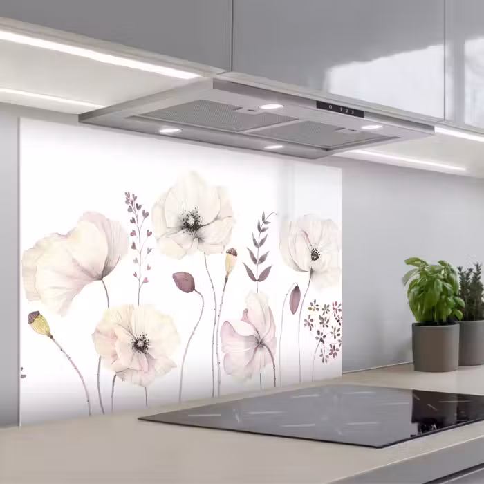 Spatscherm keuken - Bloemen - Pastel -  Planten - Wit