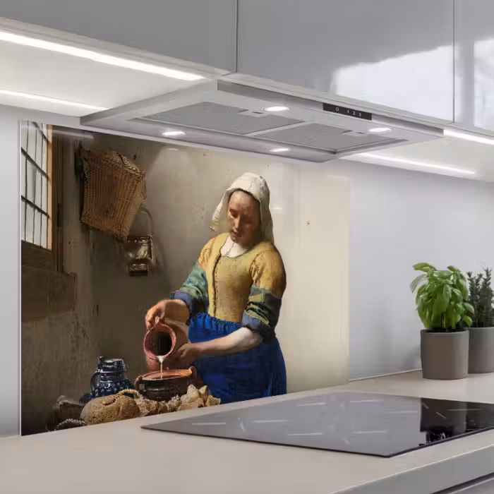 Spatscherm keuken - Het melkmeisje - Schilderij van Johannes Vermeer