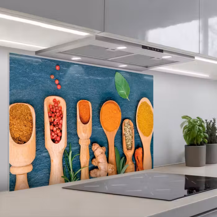 Spatscherm keuken - Lepels - Hout - Kruiden - Specerijen