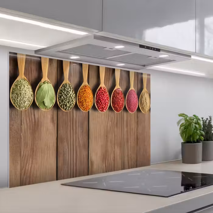 Spatscherm keuken - Lepels - Kruiden - Hout