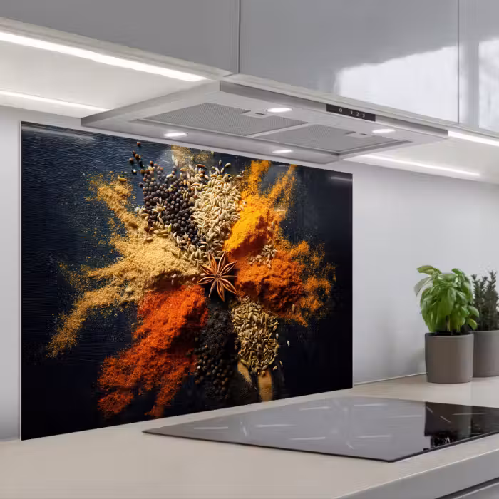 Spatscherm keuken - Specerijen - Explosie - Oranje