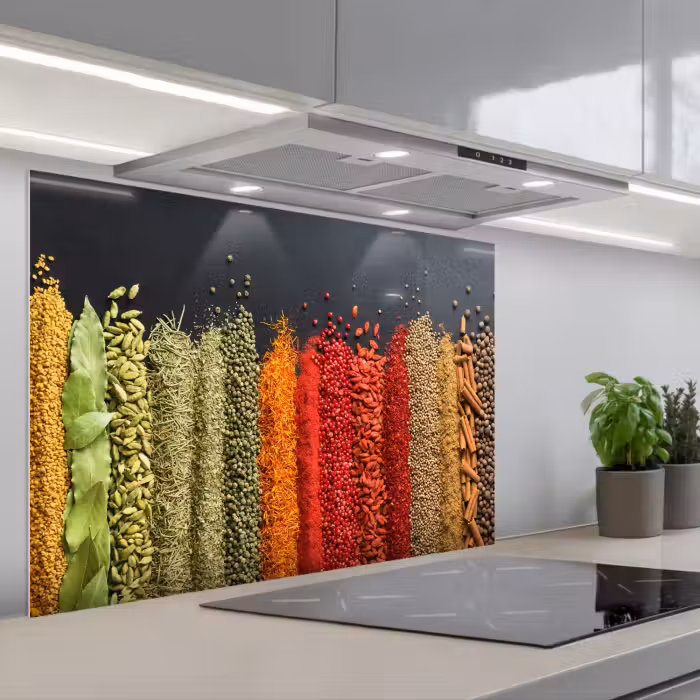 Spatscherm keuken - Specerijen - Kruiden - Banen - Regenboog