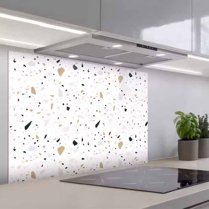 Spatscherm keuken - Terrazzo - Patroon - Wit - Neutraal