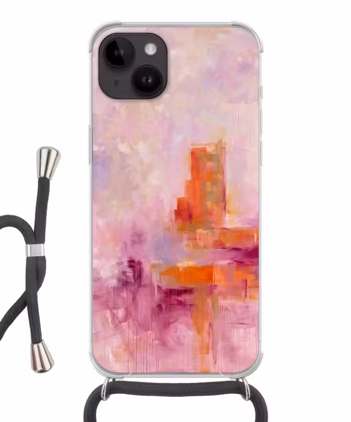 Telefoonhoesje crossbody - Abstract - Borstelstreken - Kunst - Paars - Goud