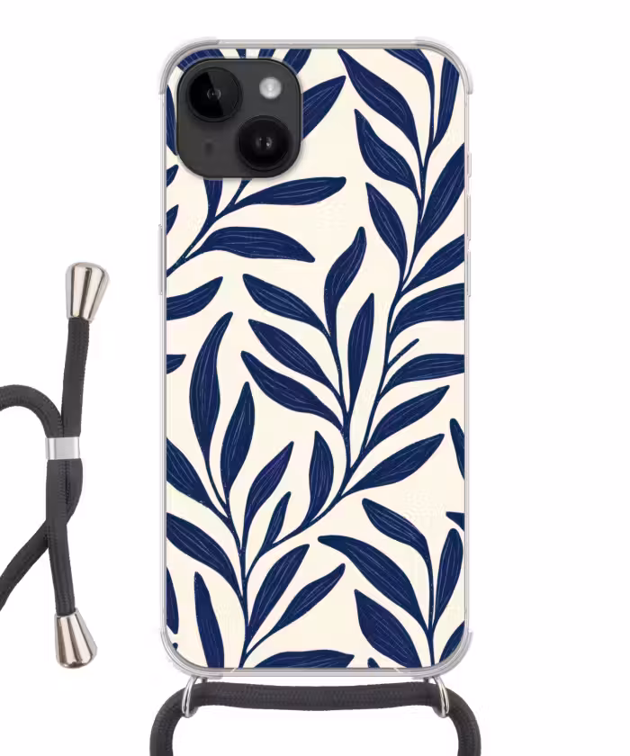 Telefoonhoesje crossbody - Bladeren - Klimop - Donkerblauw