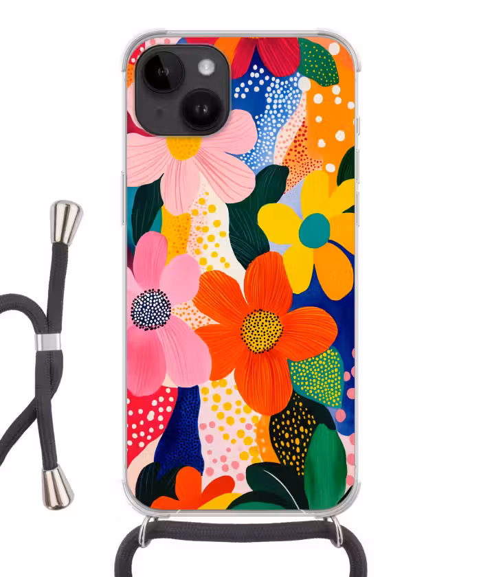 Telefoonhoesje crossbody - Bloemen - Kleurrijk - Stippen