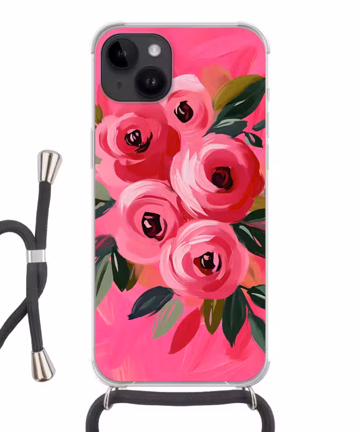 Telefoonhoesje crossbody - Bloemen - Verf - Roze