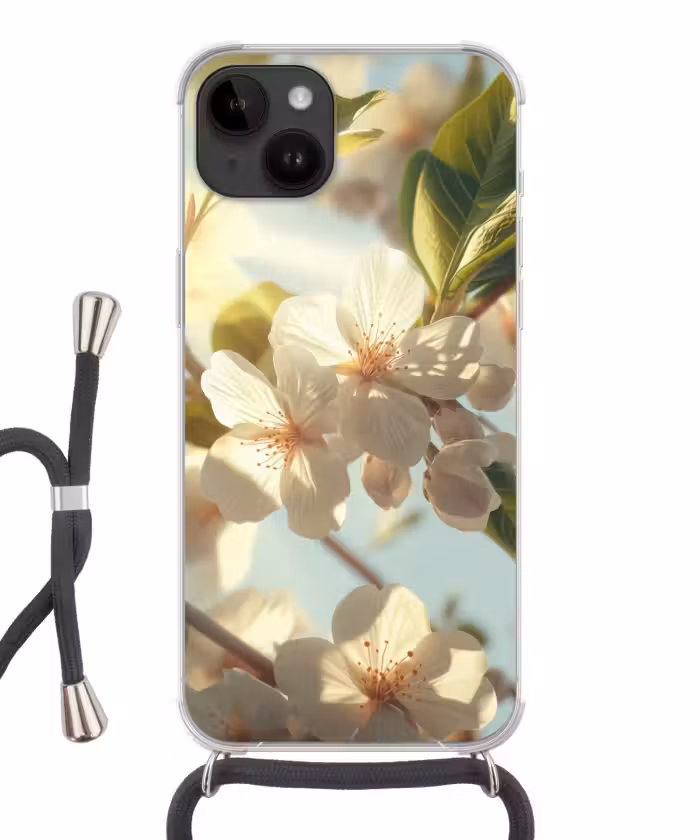 Telefoonhoesje crossbody - Bloesems - Wit - Zonnestralen -  Bloemblaadjes