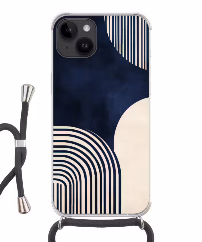 Telefoonhoesje crossbody - Donkerblauw - Abstract - Lijnen