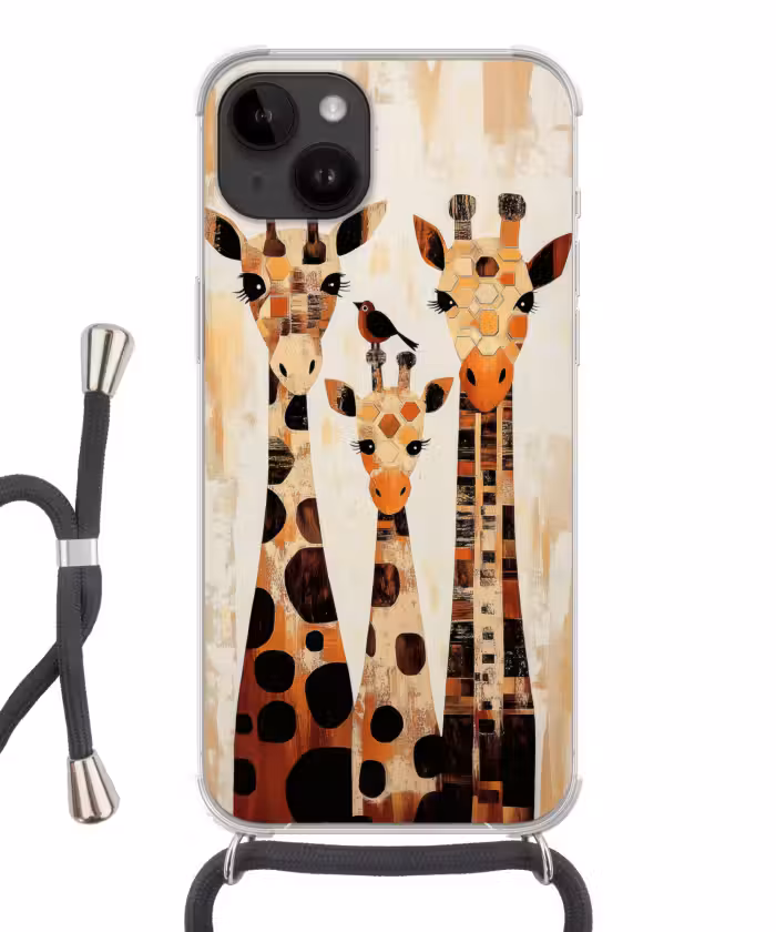 Telefoonhoesje crossbody - Giraffen - Cartoon - Crème