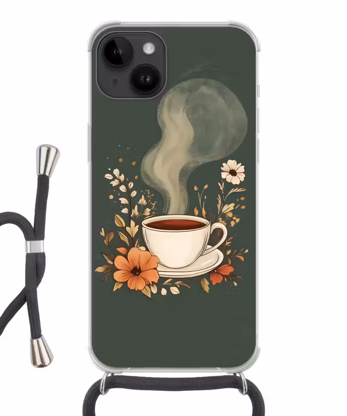 Telefoonhoesje crossbody - Kop - Bloemen - Groen - Koffie