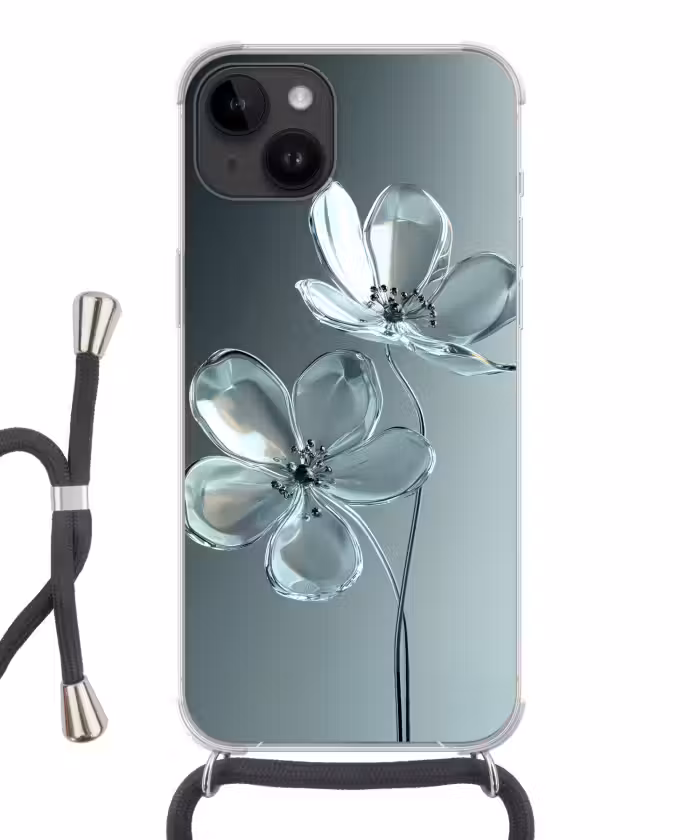 Telefoonhoesje crossbody - Kristal - Bloemen - Grijs